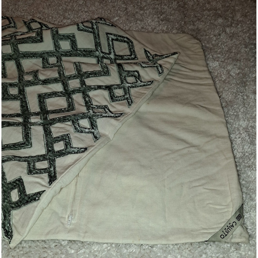 Callisto Home Geometric Beaded Pillow Cover Euro Shams Neutral - Picture 5 of 8